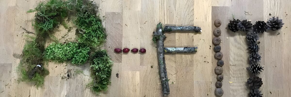 Das Wort A-FIT wurde mit Naturmaterialien gelegt