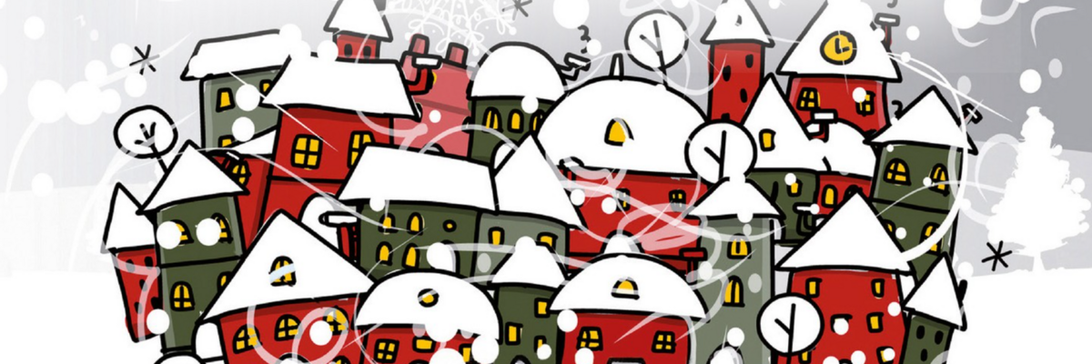 Gezeichnete schneebedeckte Häuser