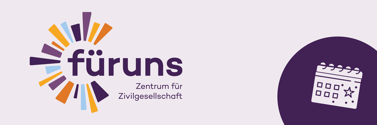 Man sieht das Logo von füruns-Zentrum für Zivilgesellschaft und eine Grafik mit einem Terminkalender